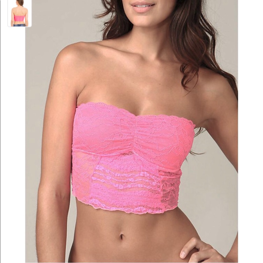 Free People Lace Cropped Bandeau - Neon Coral